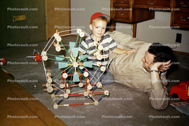 Tinkertoys, Carousel, Three Year old Boy, Man, Son, Father, October 1960, 1960s