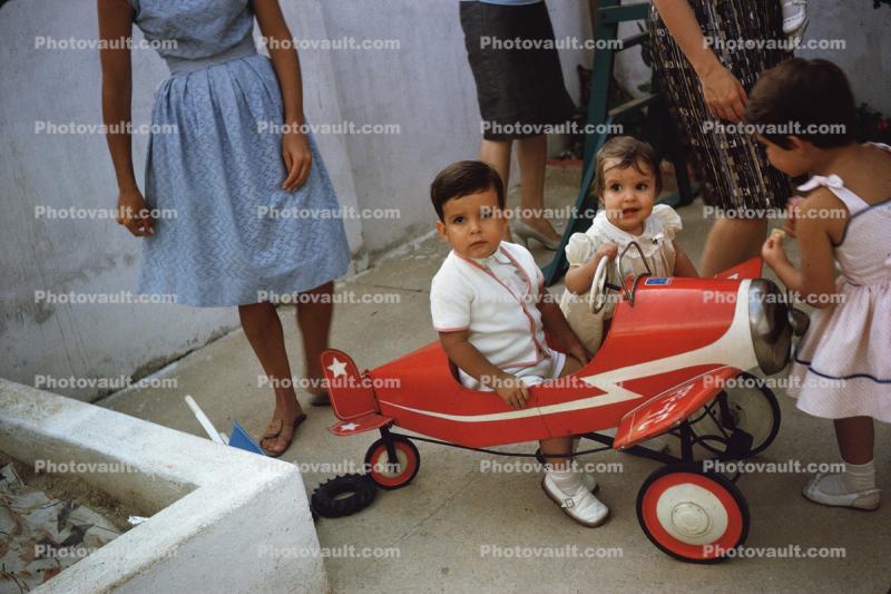 Pedal Plane, Airplane, Boy, Car, 1950s