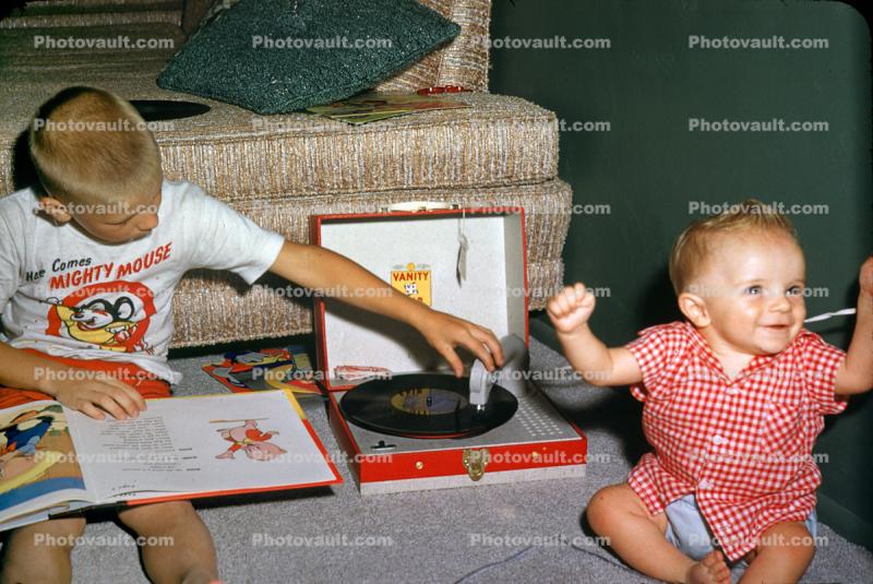 Preteen Boy With Record Player, Storybook Record, Book, 1950s