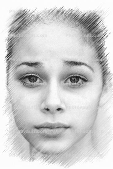 girls deep look, stare, eyes, pensive, pencil drawing