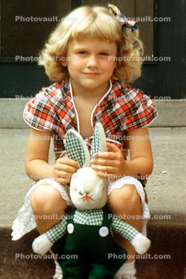 Bunny Rabbit, Girl, Backyard, 1948, 1940s