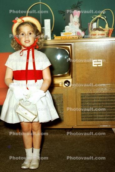 Girl, Television Console, Dress, Carpet, 1950s