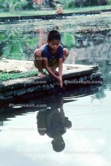 Boy at a Pond, reflection, water