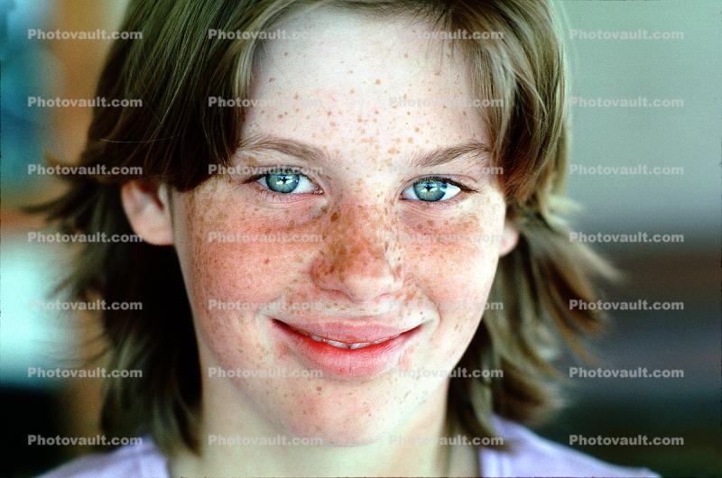 Girl Smiles, Face, Chin, Hair, Intense Green Eyes, freckles, Female