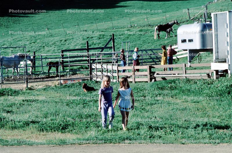 Two Girls Walking Hand in Hand, Petaluma Farm