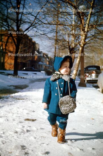 Little girl walks in the Snow, Purse, 1950s