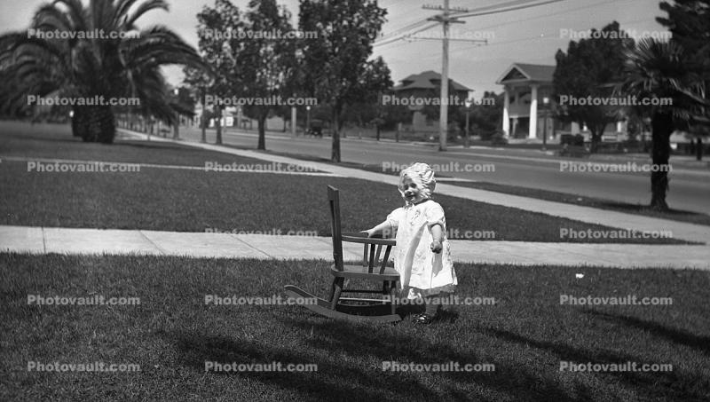Girl, Chair, costume, sidewalk, frontyard, 1930's