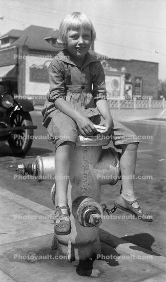 Girl on a Fire Hydrant, Sits, Sitting, 1950s