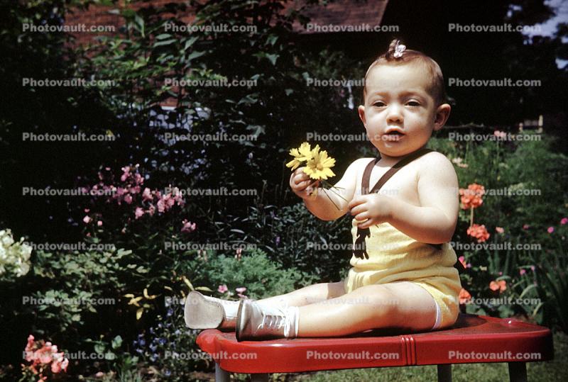 Baby Girl, Flowers, toddler, 1950s
