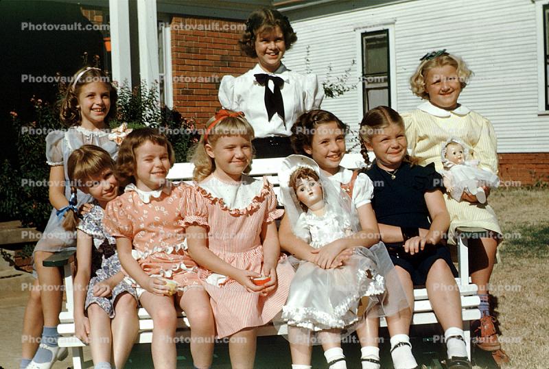 Girls, Dolls, smiles, smiling, cute, 1950s