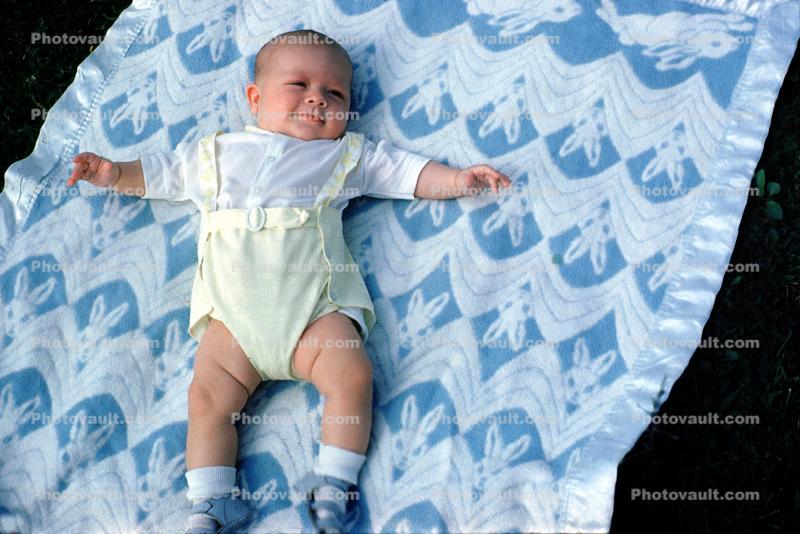 Baby Boy in Diapers, Legs, Arms, Smiles, Chubby, Blanket, 1950