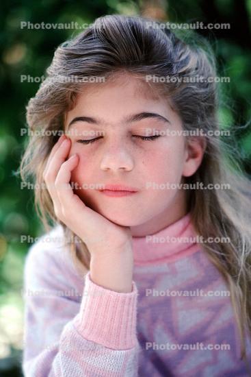 Girl, Face, Hand, Eyes Closed
