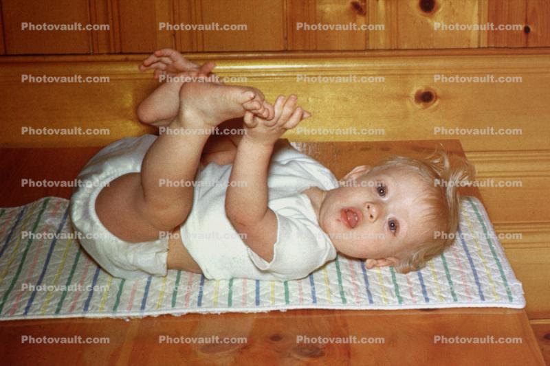 Baby Girl, Toddler, Diaper, feet, hands, 1950s