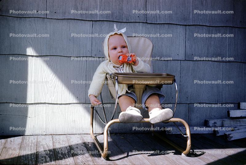 Baby, Toddler, Girl, Booties, Chair, Legs, Chewing, Toy, 1960s