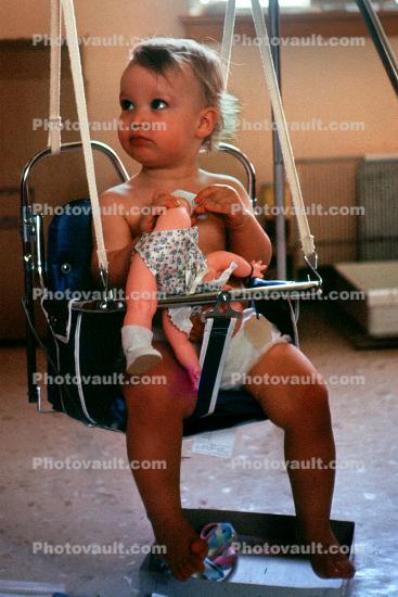 Baby, Toddler, Girl, Doll, Hanging Chair, Legs, Diapers, 1960s
