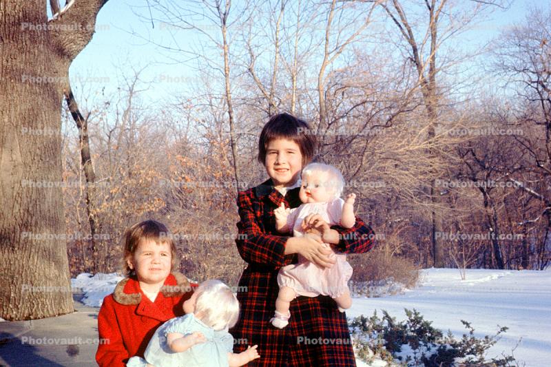 Girls, Dolls, Coats, Cold, Winter, February 1964, 1960s