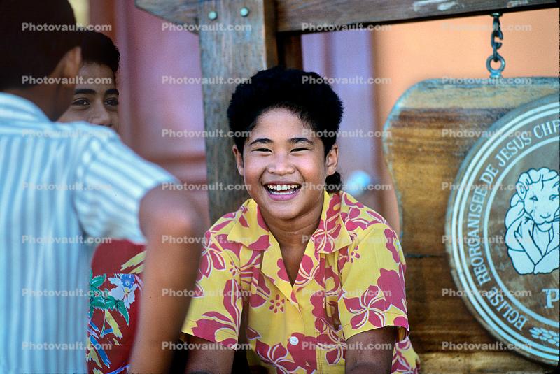 Boy, Male, Masculine, face, Smiles, flowery shirt, Papeete, Tahiti