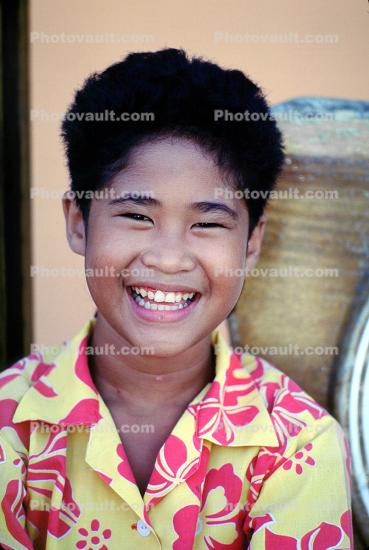 Boy, Male, Masculine, face, Smiles, flowery shirt, Papeete, Tahiti