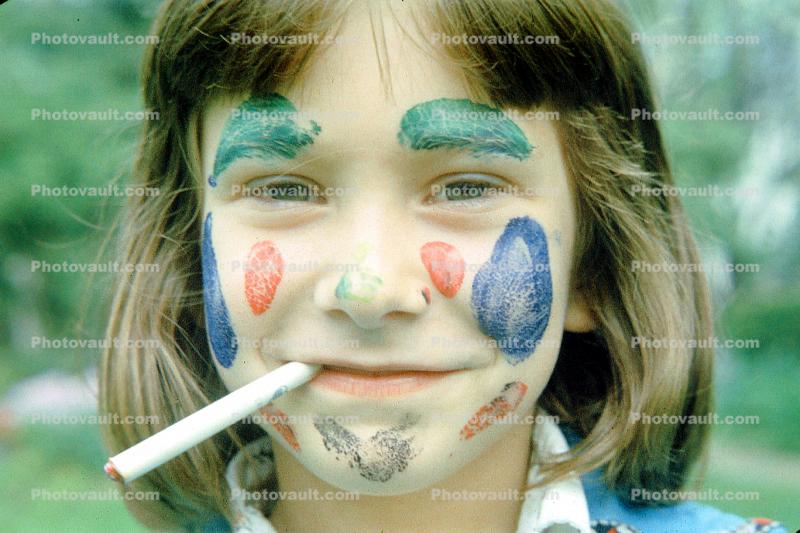 Cigarette, Girl, Face Paint, 1960s