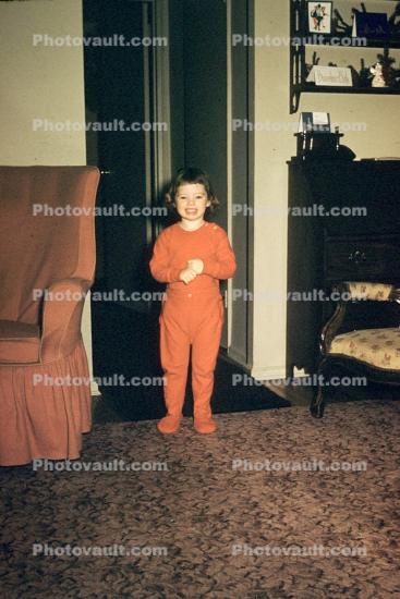 Girl, Pajamas, Cute, nightwear, December 1958, 1950s