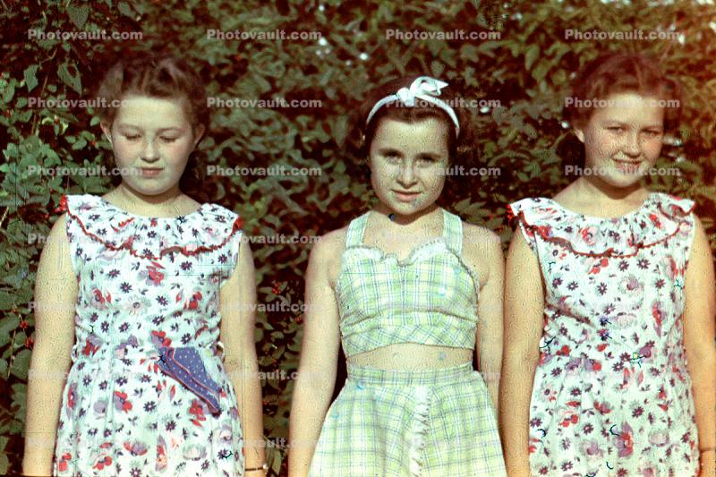 Girls, Sisters, Siblings, Retro, Backyard, 1940s