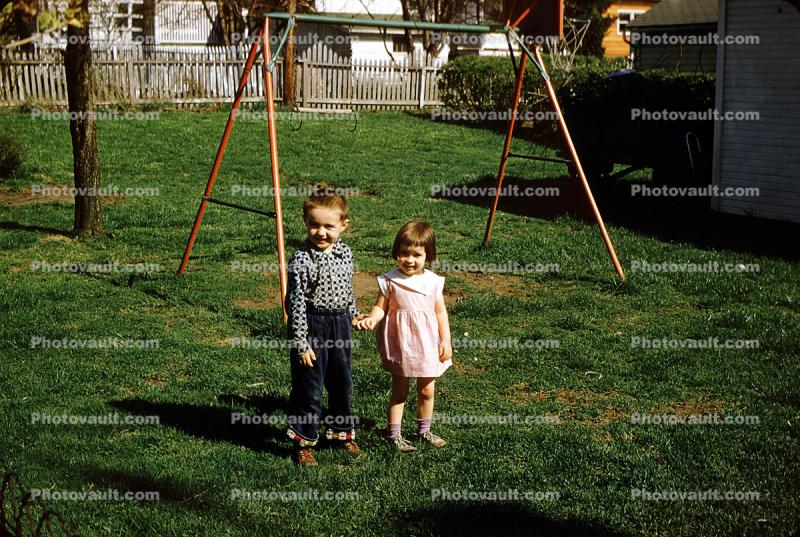 Cute Brother and Sisters in the Backyard, Siblings