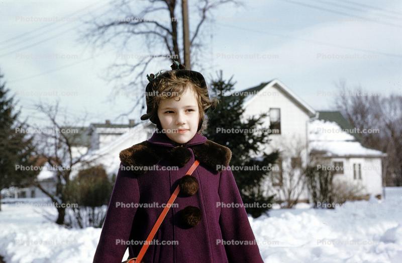 Girl in the Snow, winter, ice, cold, coat, Pamela, 1950s