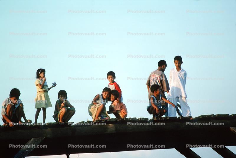 Girls, Boys, standing on a bridge, Philippines