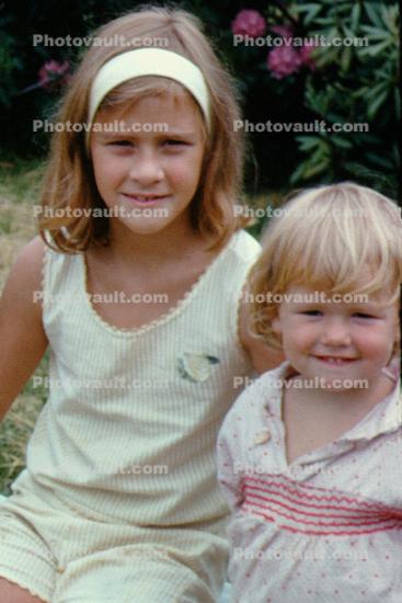 Sisters, Girls, Sisters, Sitting, Head Band, July 1967, 1960s