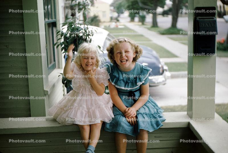 Smiling Girls, Laughing, Easter Dress, 1954, 1950s