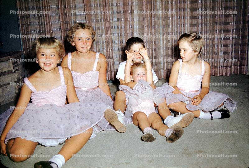 Ballerina, Girls, sisters, matching costumes, boys, 1950s