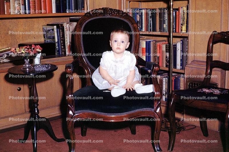 Baby, Girl, Chair, Bookshelf, Seat, May 1954, 1950s