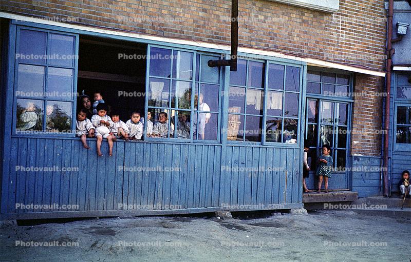 Window, Schoolhouse, Christian Orpanage, Sendai, Japan, May 1952, 1950s