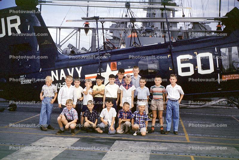 Group Portrait, Helicopter, Piasecki HUP-1 Retriever, Dock, 1950s