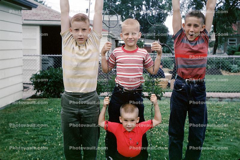 Swing, Brothers, Boys, Guys, Backyard, Americana, 1960s