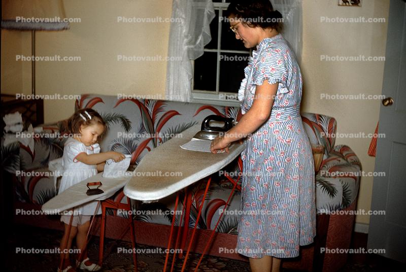 Vicky and Mom Ironing, 1950s