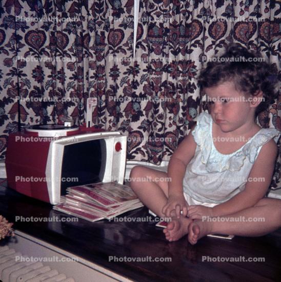 Girl and a record player television, cute, feet, 1960s