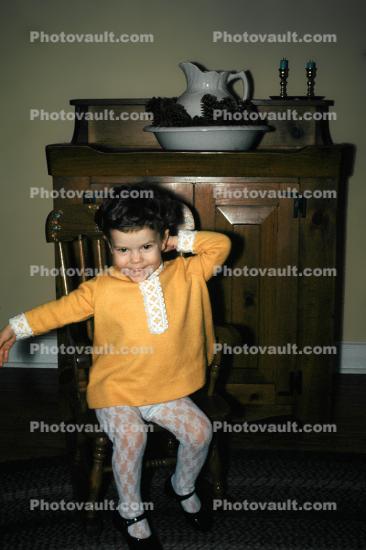 Funny Girl, Cute, dress, stockings, rocking chair, 1950s