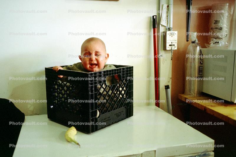 Boy in Box, Toddler, crying, fear, baby