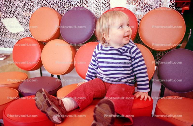 Girl, Pants, Striped Shirt, Mod Chairs, Toddler