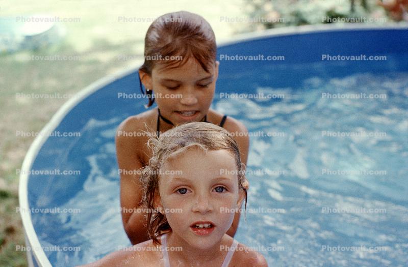 Backyard Pool, Girls, smiles, smiling, July 1979, 1970s