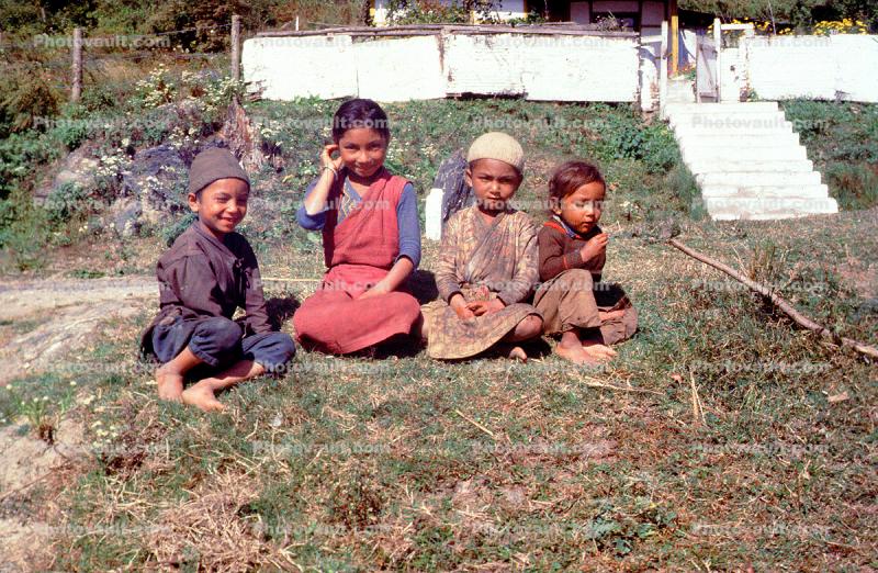 Friends, Barefeet, girls, boys, smiles, smiling, Bhutan, 1950s