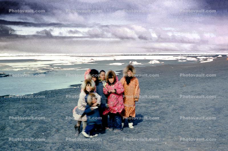Eskimo, Windy, Windblown, beach, sand, Boys, Girls, 1950s