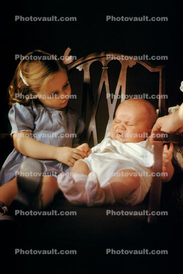 Sister, Sibling, Girl, chair, 1950s