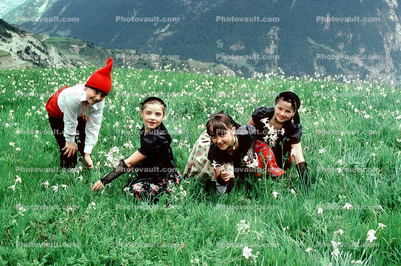 girls, boy, native costume, Andorra, 1986, 1980s