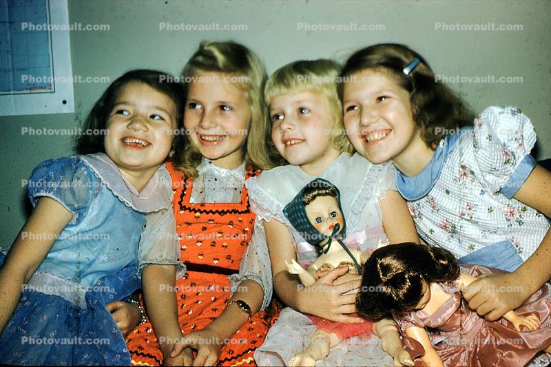 Girls, Dolls, Smiles, Akron Ohio, 1950s
