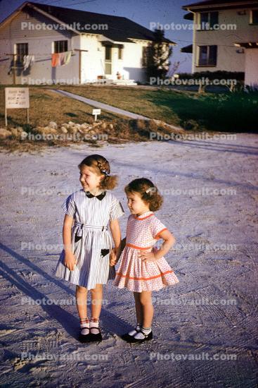 Girls, Sisters, Beach, smiles, smiling, Akron Ohio, 1950s