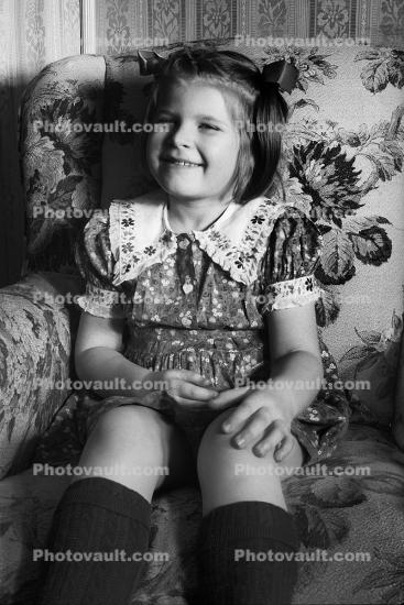 Girl, Chair, dress, 1950s