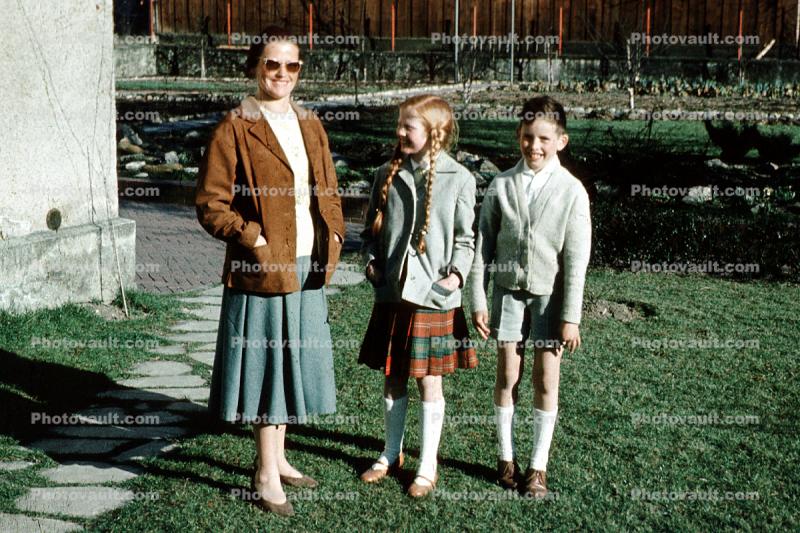 Mom, Daughter, Son, Sister, Brother, dress, shorts, coat, 1950s