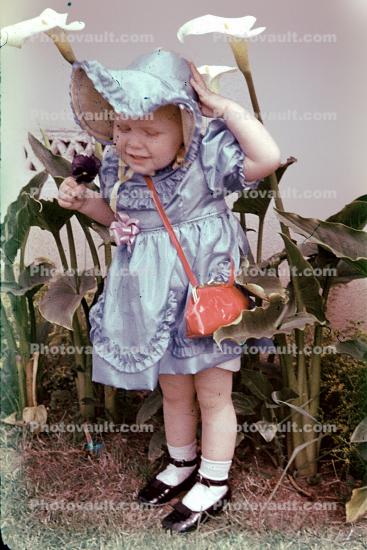Girl, Dress, Purse, Cala Lilies, 1940s